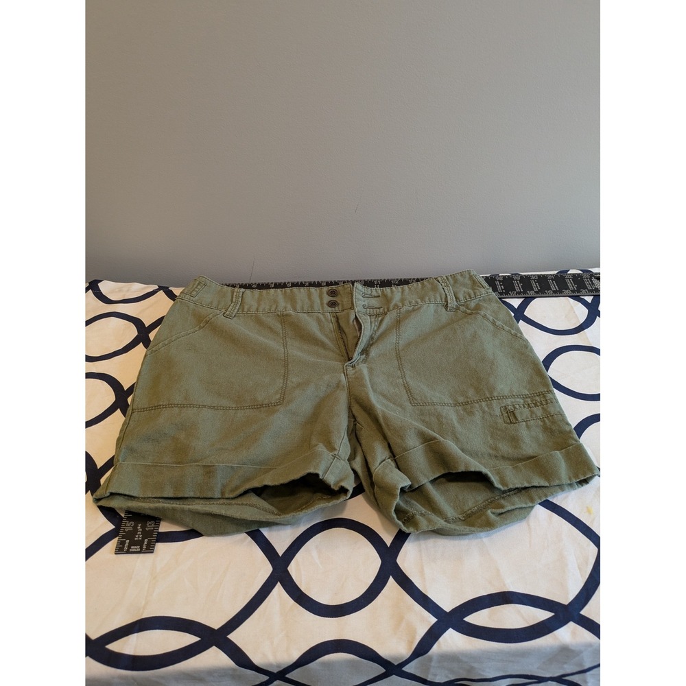 Ruff Hewn Olive Green Linen Blend Utility Shorts Women Size 6 Cuffed Safari